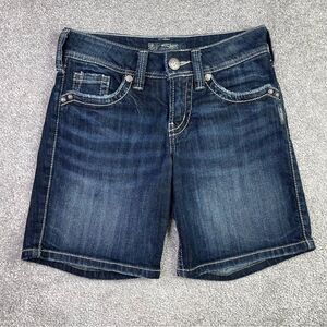 Silver Jeans Suki Mid Shorts Women's 25 Blue Low Rise 6" Inseam Dark Denim